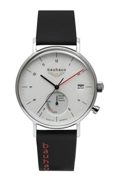 Bauhaus Herrenuhr Solar mit Energieanzeige und Lederarmband